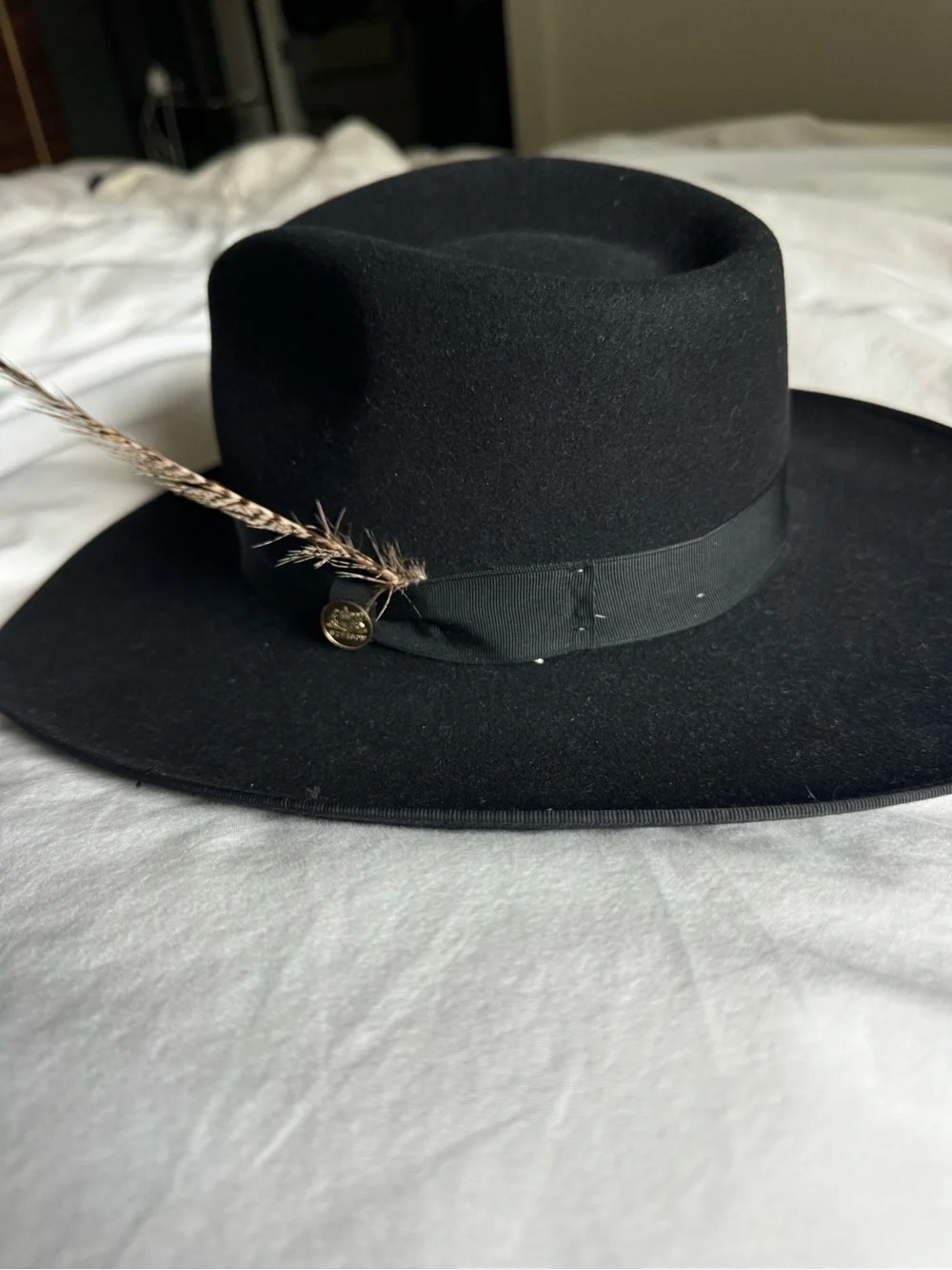 Stetson Black Felt Fedora with Gold Crest Interior